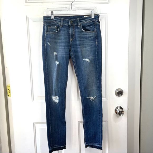 Rag & Bone Dre Skinny Distressed Dark Wash Jeans Colvin Size 26 - Picture 3 of 15